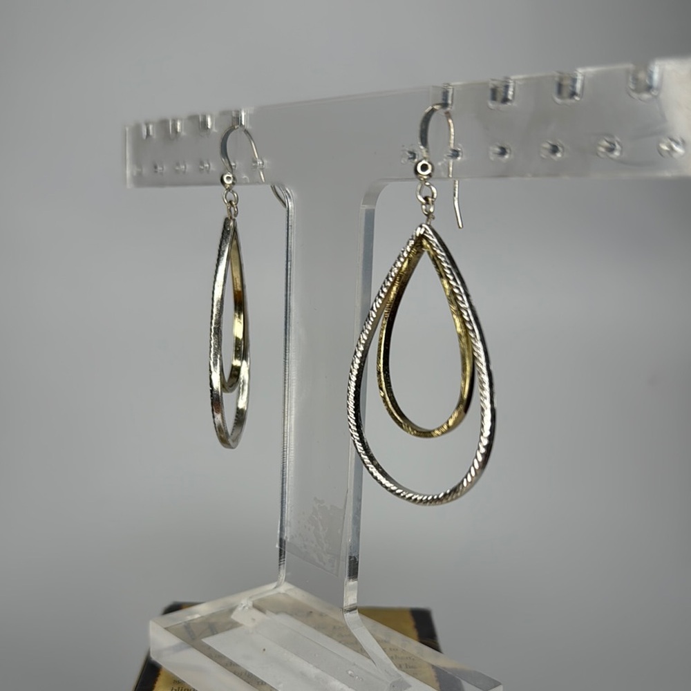 Modern Silver and Gold Teardrop Earrings - Picture 2 of 4